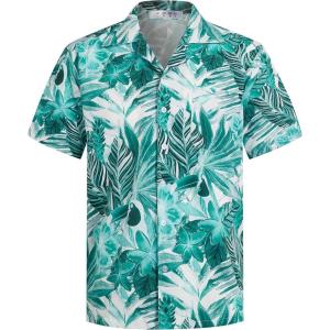 imageELETOP Mens Hawaiian Shirts Short Sleeve Floral Beach Shirts Button Down Tropical Aloha Vacation Shirts235 Leaf Green
