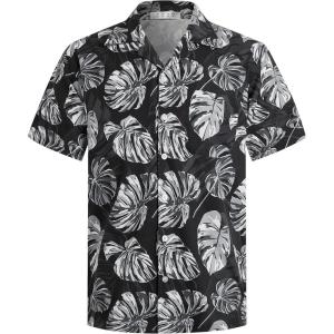 imageELETOP Mens Hawaiian Shirts Short Sleeve Floral Beach Shirts Button Down Tropical Aloha Vacation Shirts236 Palm Leaf Black