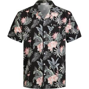 imageELETOP Mens Hawaiian Shirts Short Sleeve Floral Beach Shirts Button Down Tropical Aloha Vacation Shirts239 Flamingo Flower Black