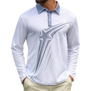 imageELETOP Mens Long Sleeve Polo Shirts with Collar Classic Button Performance Moisture Wicking Dry Fit Casual Golf Shirt for Men092 Star Grey White