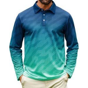 imageELETOP Mens Long Sleeve Polo Shirts with Collar Classic Button Performance Moisture Wicking Dry Fit Casual Golf Shirt for Men094 Gradient Green