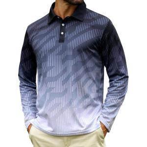 imageELETOP Mens Long Sleeve Polo Shirts with Collar Classic Button Performance Moisture Wicking Dry Fit Casual Golf Shirt for Men097 Gradient Black Purple