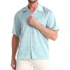 imageELETOP Mens Hawaiian Shirts Summer Imitated Silk Jacquard Shirts Short Sleeve Casual Beach ShirtsM023 Light Blue