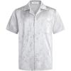 imageELETOP Mens Hawaiian Shirts Summer Imitated Silk Jacquard Shirts Short Sleeve Casual Beach ShirtsM049 Silver Grey