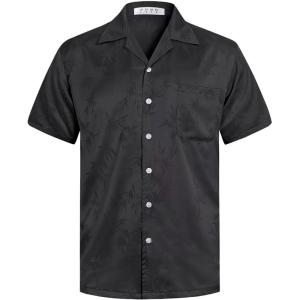 imageELETOP Mens Hawaiian Shirts Summer Imitated Silk Jacquard Shirts Short Sleeve Casual Beach ShirtsM019 Black