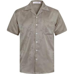 imageELETOP Mens Hawaiian Shirts Summer Imitated Silk Jacquard Shirts Short Sleeve Casual Beach ShirtsM021 Coffee Grey