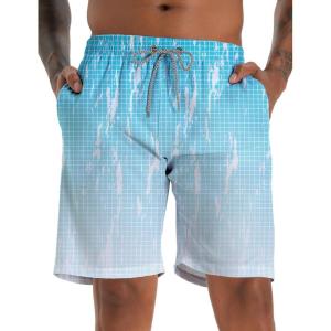 imageELETOP Mens Swim Trunks Quick Dry Bathing Suit Swimming Board Shorts Mesh Lining Beach Swimwear466 Grid Gradient Blue