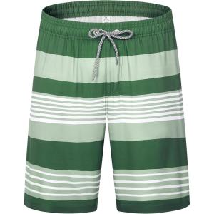 imageELETOP Mens Swim Trunks Quick Dry Bathing Suit Swimming Board Shorts Mesh Lining Beach Swimwear506 Stripe Green White