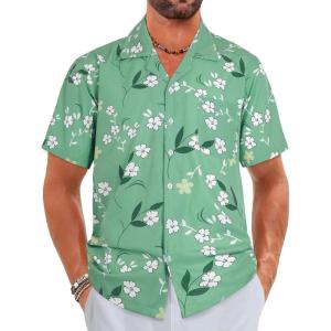 imageELETOP Mens Hawaiian Shirt Tropical Beach Shirts Short Sleeve Aloha Floral Vacation Button Down Shirts261 Small White Flowers Green