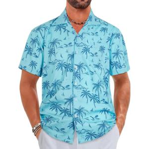 imageELETOP Mens Hawaiian Shirt Tropical Beach Shirts Short Sleeve Aloha Floral Vacation Button Down Shirts267 Blue Coconut Tree