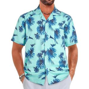 imageELETOP Mens Hawaiian Shirt Tropical Beach Shirts Short Sleeve Aloha Floral Vacation Button Down Shirts269 Blue Leaf