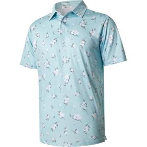 imageELETOP Mens Polo Shirts Short Sleeve Golf Shirts Moisture Wicking Dry Fit Print Performance Golf Polos for Men Collared Shirt139 Flower Light Blue