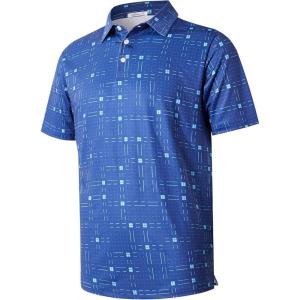 imageELETOP Mens Polo Shirts Short Sleeve Golf Shirts Moisture Wicking Dry Fit Print Performance Golf Polos for Men Collared Shirt141 Square Dark Blue