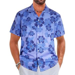 imageELETOP Mens Hawaiian Shirt Tropical Beach Shirts Short Sleeve Aloha Floral Vacation Button Down Shirts255 Purple Flowers