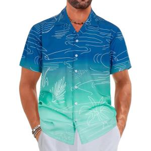 imageELETOP Mens Hawaiian Shirt Tropical Beach Shirts Short Sleeve Aloha Floral Vacation Button Down Shirts259 Line Blue Green