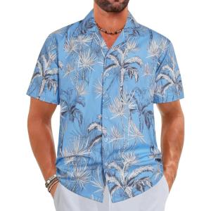imageELETOP Mens Hawaiian Shirt Tropical Beach Shirts Short Sleeve Aloha Floral Vacation Button Down Shirts268 Palm Tree Blue