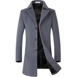 imageELETOP Mens Trench Coat Winter Wool Jacket Long Business Overcoat Pea Coat1811 Gray Single Breasted