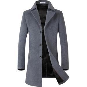 imageELETOP Mens Trench Coat Winter Wool Jacket Long Business Overcoat Pea CoatGray Single Breasted