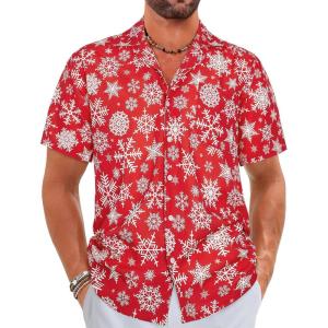 imageELETOP Mens Hawaiian Shirt Short Sleeve Button Down Casual Tropical Aloha Beach Shirts183 Christmas Red