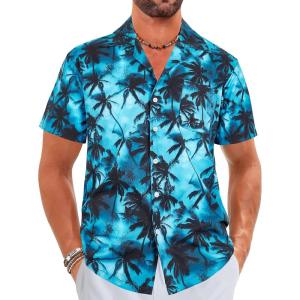 imageELETOP Mens Hawaiian Shirt Short Sleeve Button Down Casual Tropical Aloha Beach Shirts202 Coconut Tree Blue