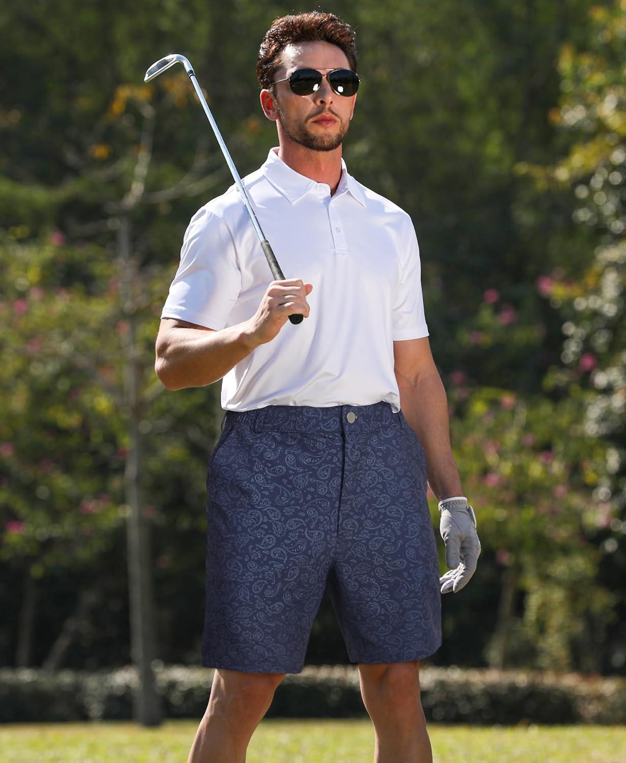 imageELETOP Mens Golf Shorts 7quot Quick Dry Hiking Athletic Flat Front Shorts Lightweight Casual Dress Shorts for Men
