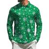 imageELETOP Mens Golf Shirts Long Sleeve Print Performance Polo Shirts Moisture Wicking Dry Fit Golf Polo for Men159 Snowflake Green