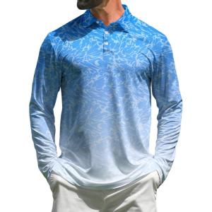 imageELETOP Mens Golf Shirts Long Sleeve Print Performance Polo Shirts Moisture Wicking Dry Fit Golf Polo for Men146 Water Ripple Blue