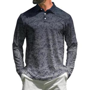 imageELETOP Mens Golf Shirts Long Sleeve Print Performance Polo Shirts Moisture Wicking Dry Fit Golf Polo for Men147 Gradient Grey
