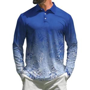 imageELETOP Mens Golf Shirts Long Sleeve Print Performance Polo Shirts Moisture Wicking Dry Fit Golf Polo for Men148 Navy Blue