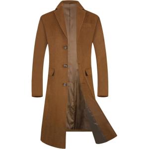 imageELETOP Mens Trench Coat Winter Wool Jacket Long Business Overcoat Pea Coat1801 Camel Long