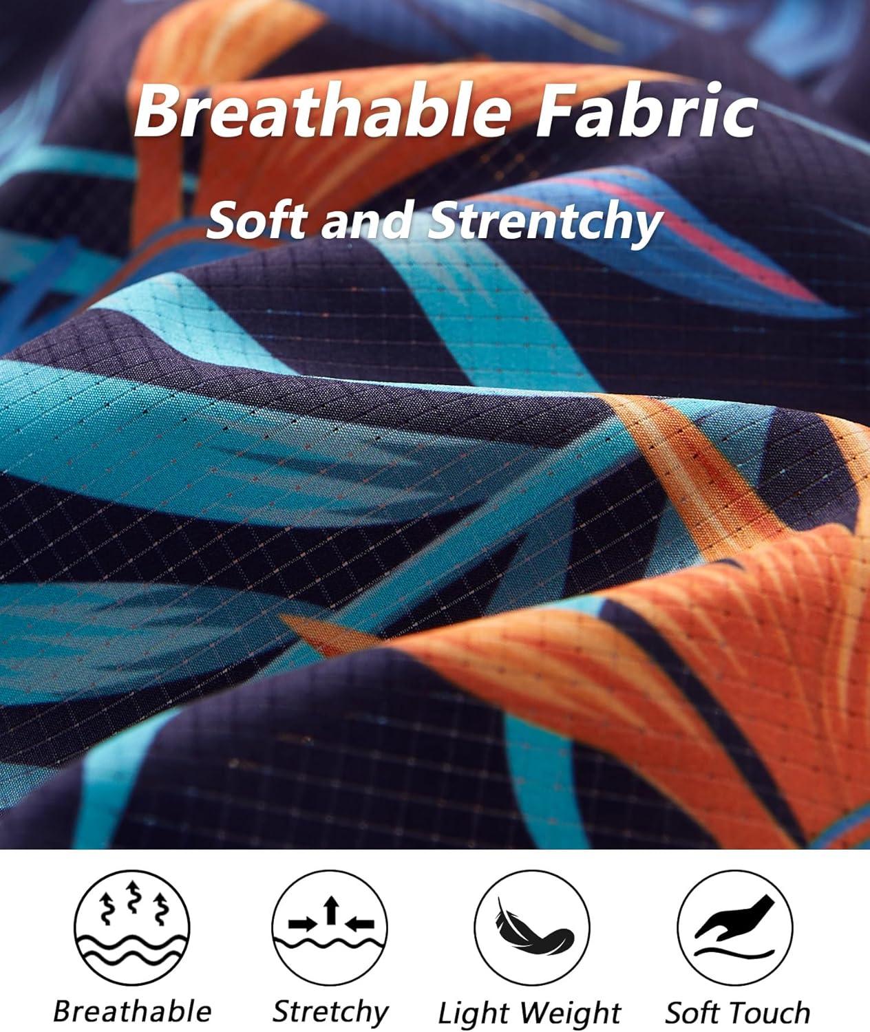 imageELETOP Mens Swim Trunks with Compression Liner Bathing Suit Beach Board Shorts with Zipper Pockets606 Palm Leaf Blue Yellow