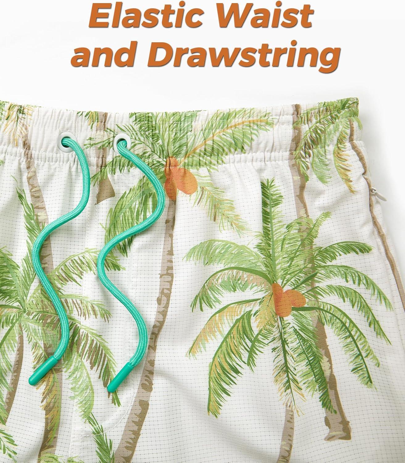 imageELETOP Mens Swim Trunks with Compression Liner Bathing Suit Beach Board Shorts with Zipper Pockets614 Green Tree Beige