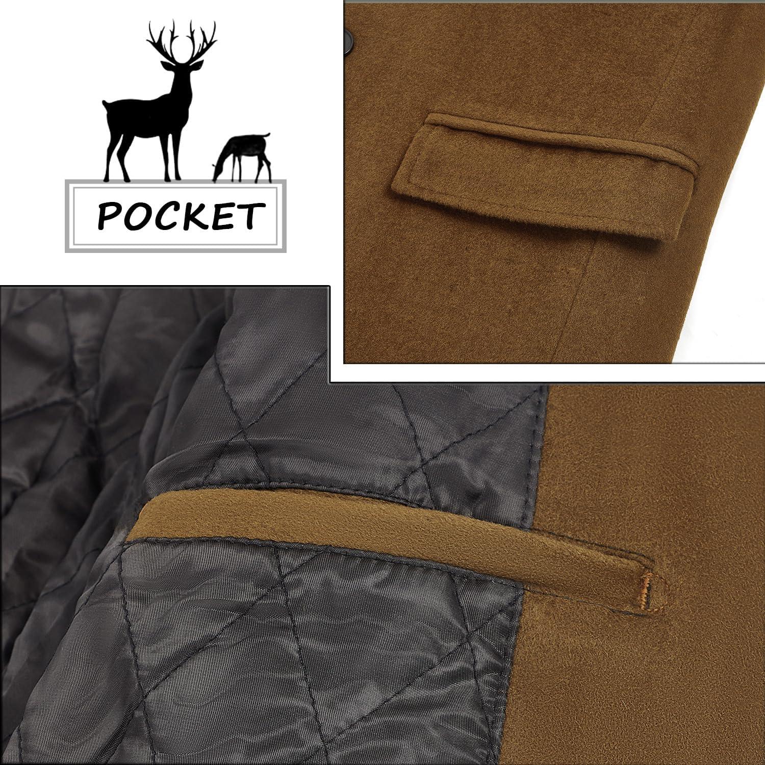 imageELETOP Mens Trench Coat Winter Wool Jacket Long Business Overcoat Pea Coat 1801 Camel L