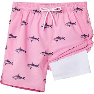 imageELETOP Mens Swim Trunks with Compression Liner Bathing Suit Beach Board Shorts with Zipper Pockets611 Shark Pink