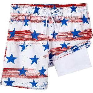 imageELETOP Mens Swim Trunks with Compression Liner Bathing Suit Beach Board Shorts with Zipper Pockets612 Flag White