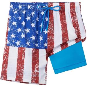 imageELETOP Mens Swim Trunks with Compression Liner Bathing Suit Beach Board Shorts with Zipper Pockets613 Flag Blue