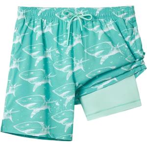 imageELETOP Mens Swim Trunks with Compression Liner Bathing Suit Beach Board Shorts with Zipper Pockets617 Shark Light Blue
