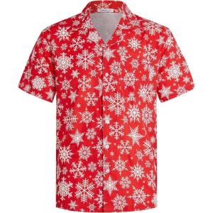 imageELETOP Mens Hawaiian Shirt Short Sleeve Button Down Casual Tropical Aloha Beach Shirts183 Christmas Red